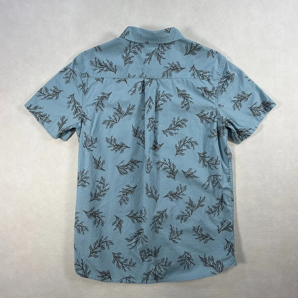 The North Face Mens Medium Blue Seaweed Print Cotton Short Sleeve Button Shirt
